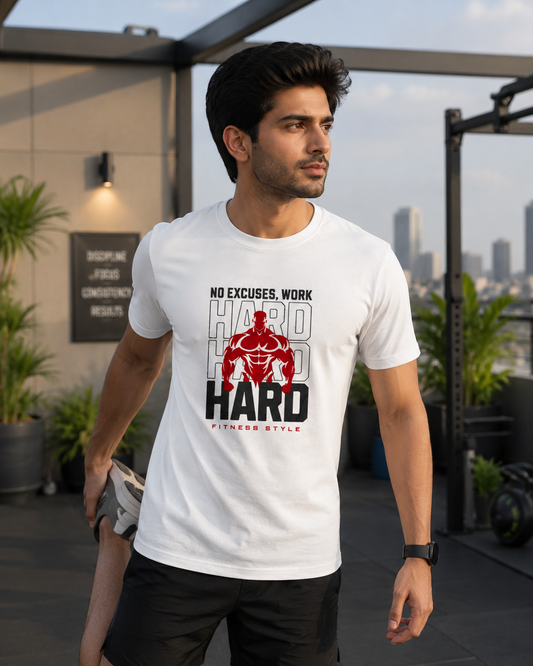WORK HARD - Round Neck T-Shirt