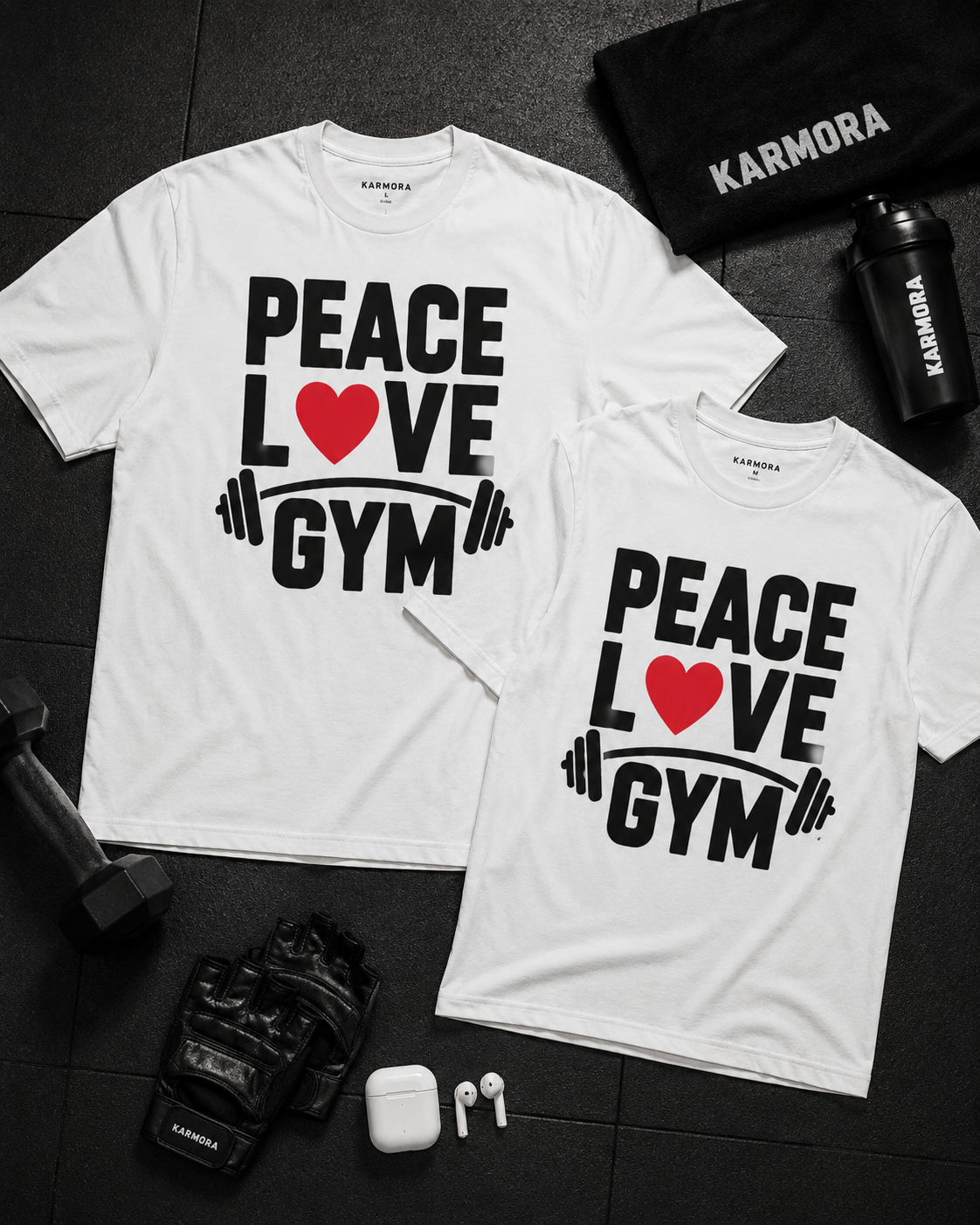 PEACE LOVE GYM COUPLE - Unisex Oversized  T-Shirt
