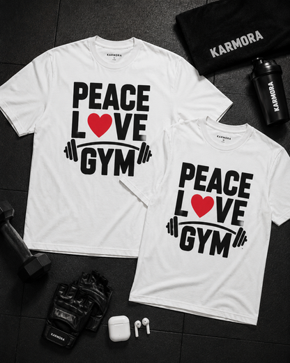 PEACE LOVE GYM COUPLE - Unisex Oversized  T-Shirt
