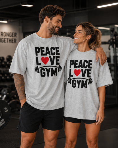 PEACE LOVE GYM COUPLE - Unisex Oversized  T-Shirt