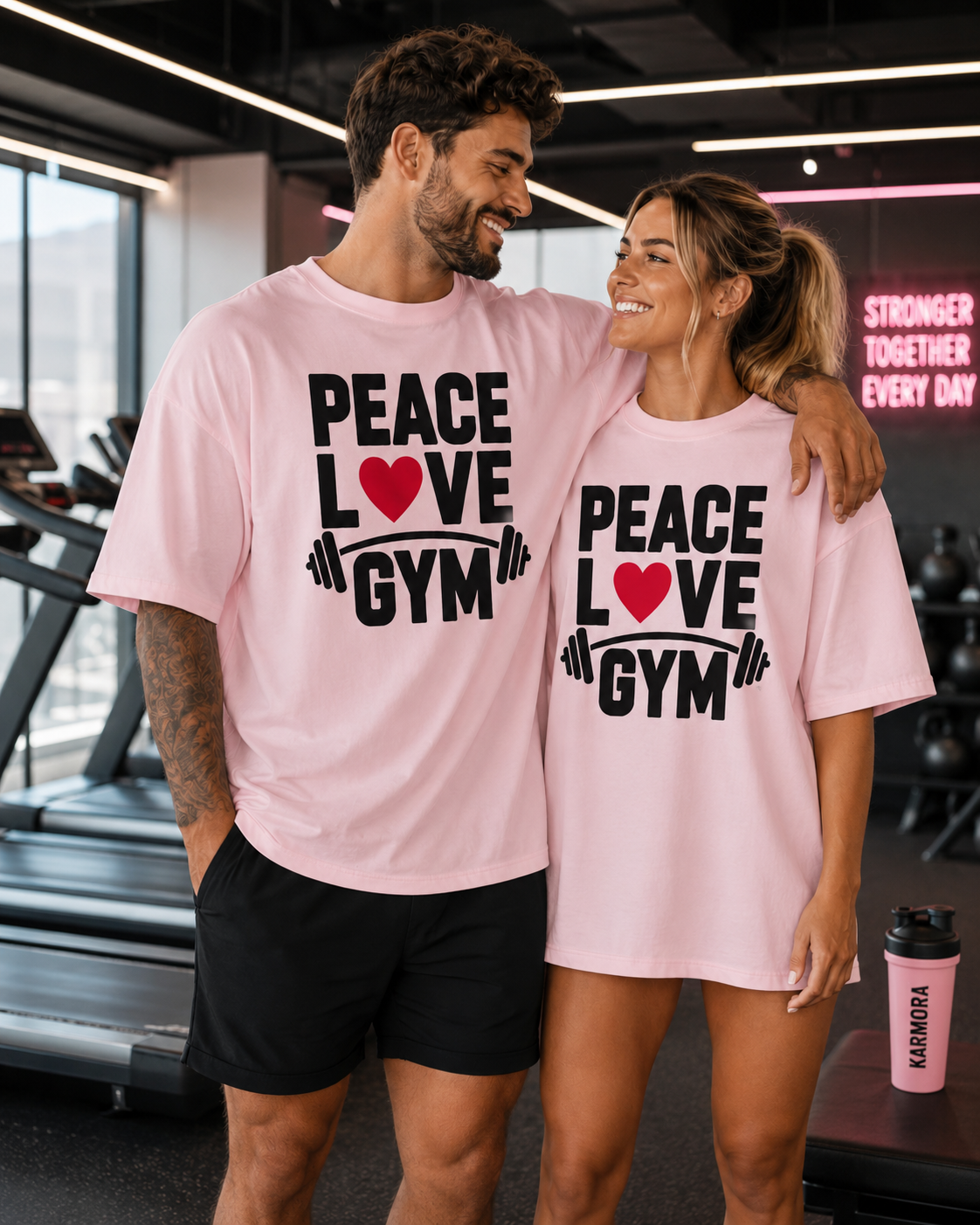 PEACE LOVE GYM COUPLE - Unisex Oversized  T-Shirt