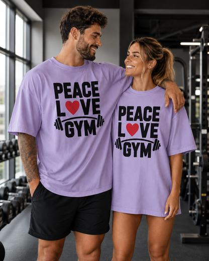 PEACE LOVE GYM COUPLE - Unisex Oversized  T-Shirt