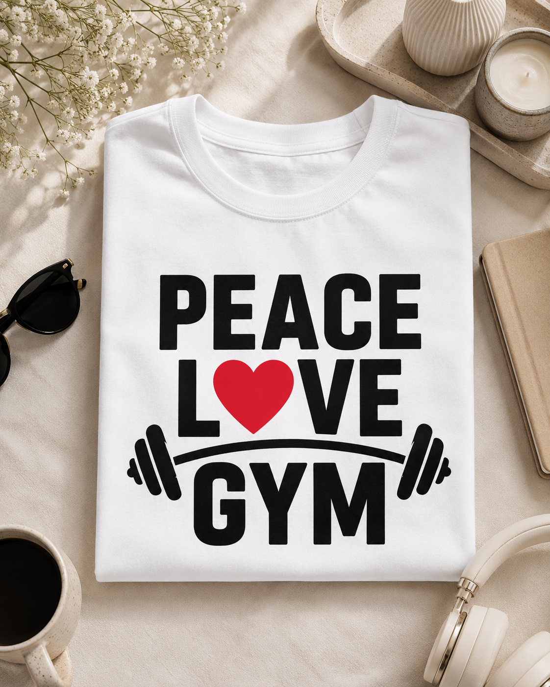 PEACE LOVE GYM - Round Neck Unisex T-Shirt