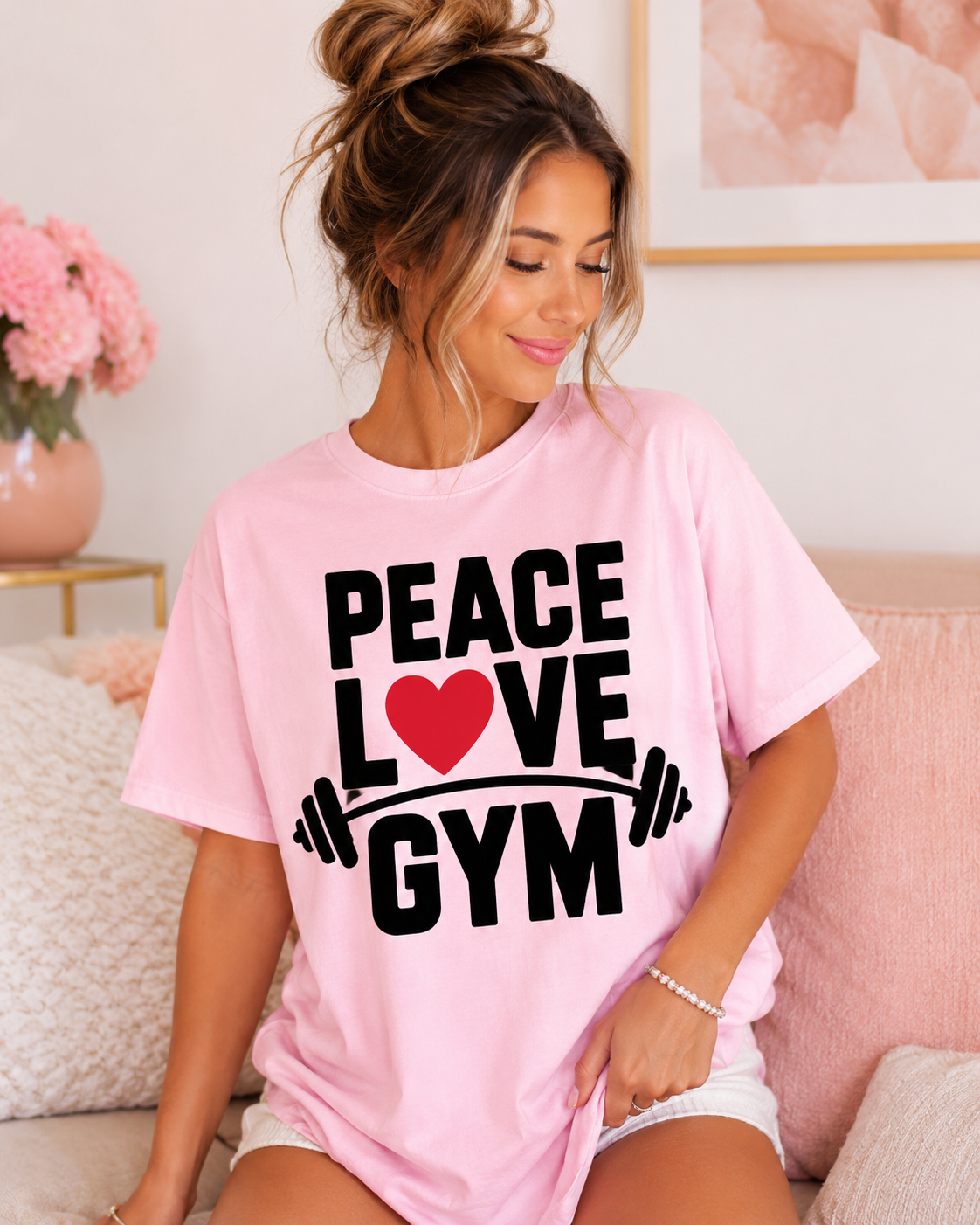 PEACE LOVE GYM - Round Neck Unisex T-Shirt