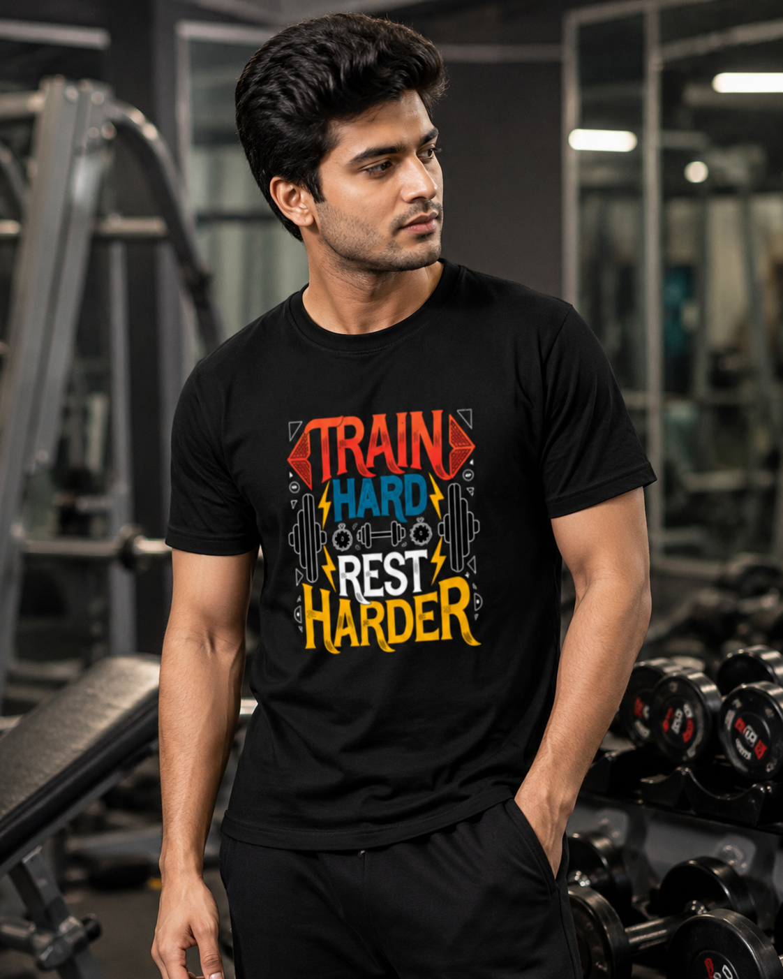 TRAIN HARD REST HARDER - Round Neck Unisex T-Shirt
