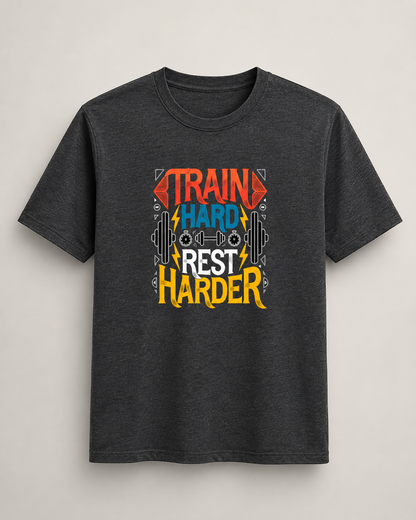 TRAIN HARD REST HARDER - Round Neck Unisex T-Shirt