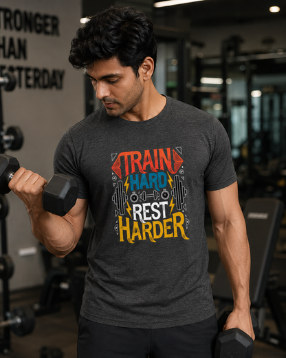 TRAIN HARD REST HARDER - Round Neck Unisex T-Shirt