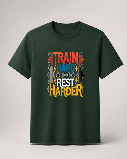 TRAIN HARD REST HARDER - Round Neck Unisex T-Shirt