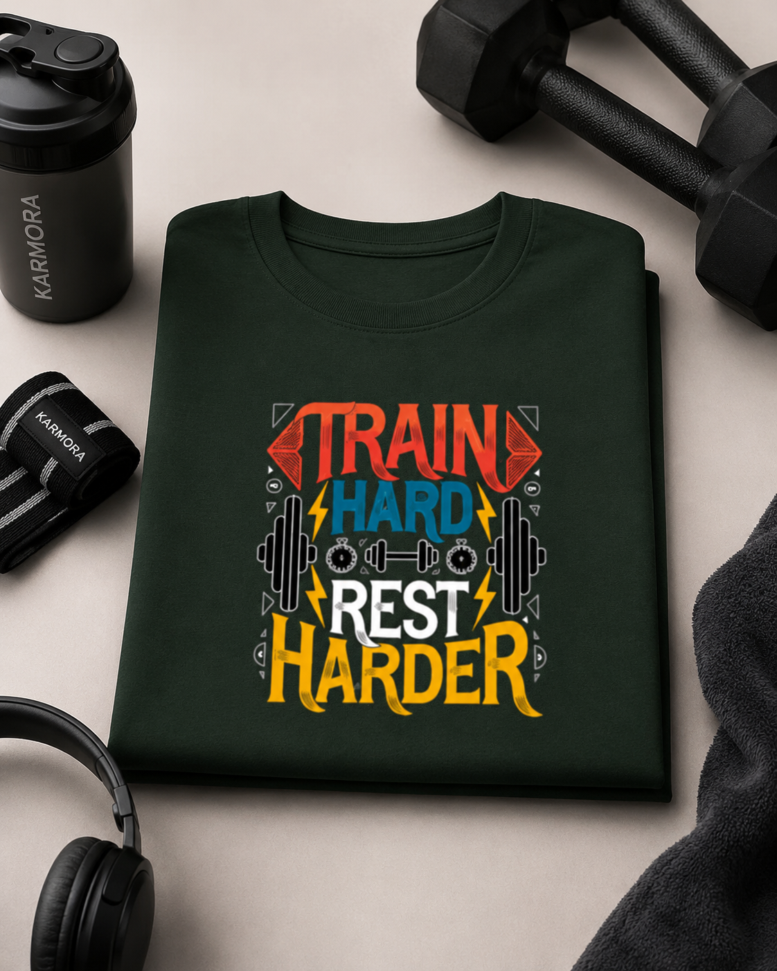 TRAIN HARD REST HARDER - Round Neck Unisex T-Shirt