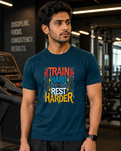 TRAIN HARD REST HARDER - Round Neck Unisex T-Shirt