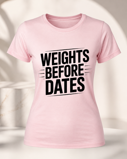 WEIGHTS BEFORE DATES - Round Neck Women's  T-Shirt