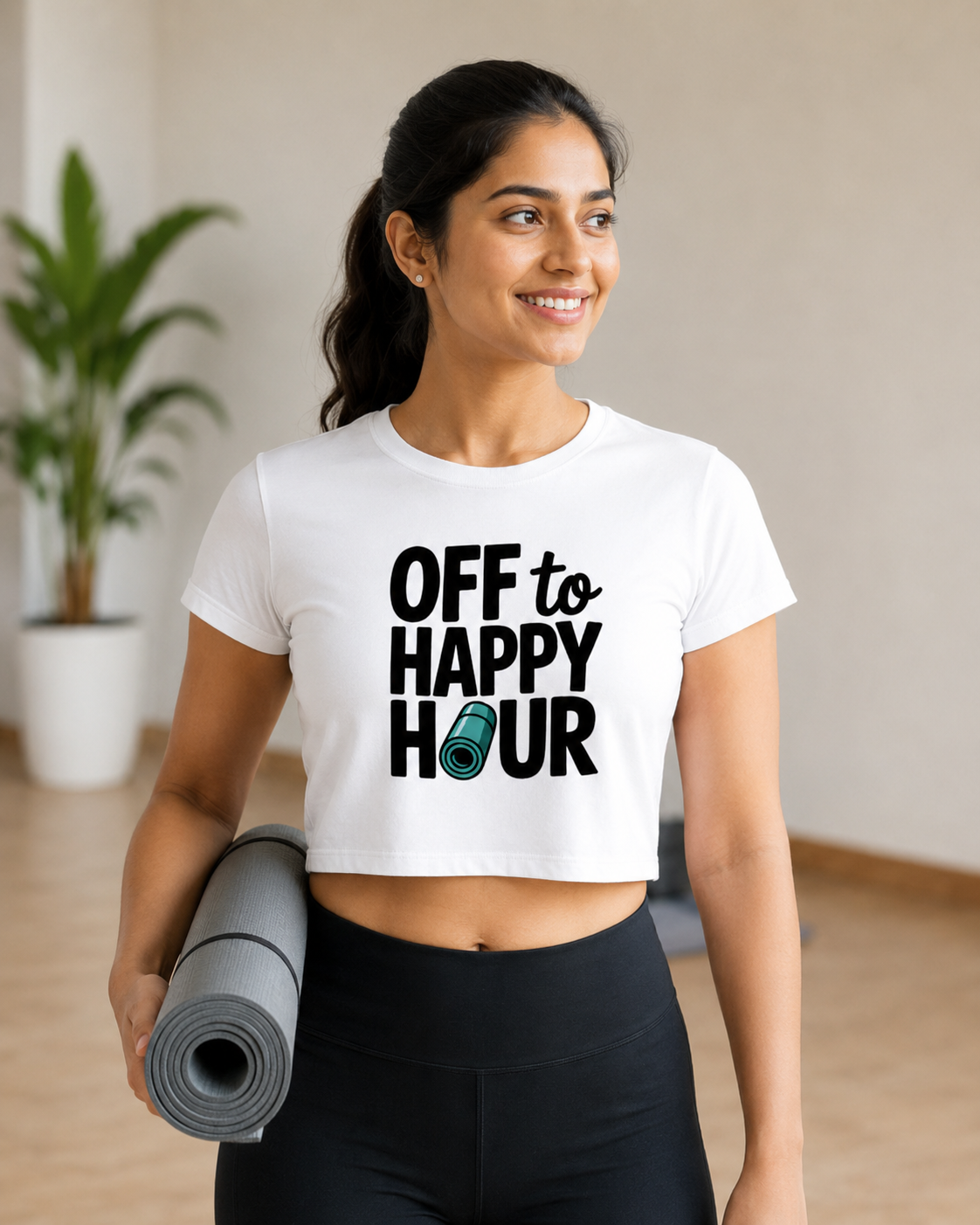 HAPPY HOUR - Round Neck Crop Top