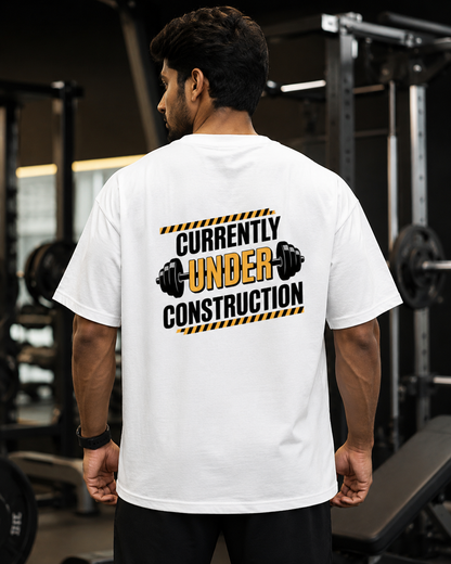 Back Print Under Construction - Round Neck T-Shirt