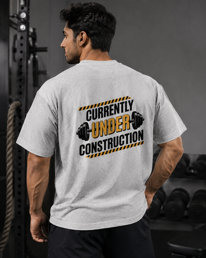 Back Print Under Construction - Round Neck T-Shirt