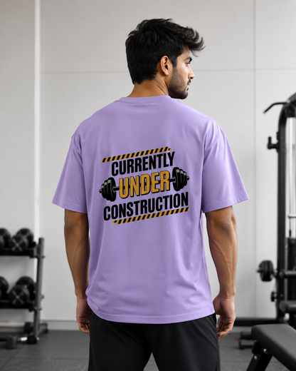 Back Print Under Construction - Round Neck T-Shirt