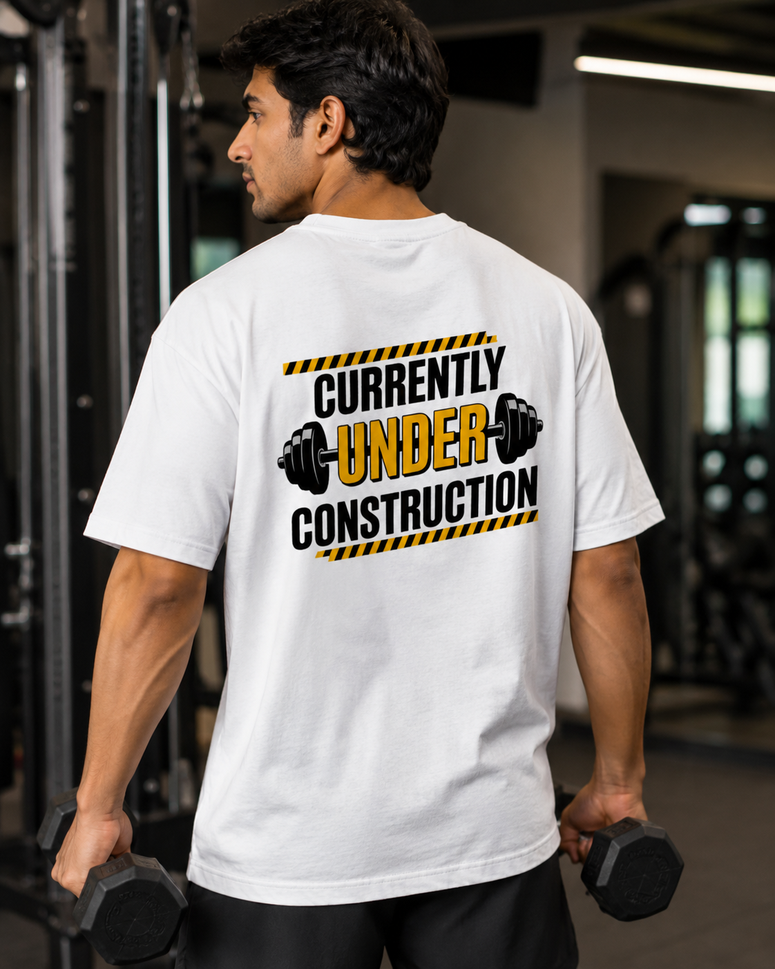 Back Print Under Construction - Round Neck T-Shirt
