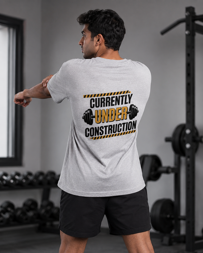 Back Print Under Construction - Round Neck T-Shirt