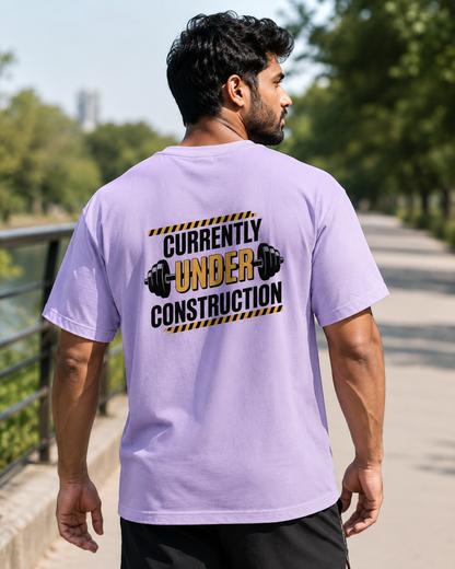 Back Print Under Construction - Round Neck T-Shirt
