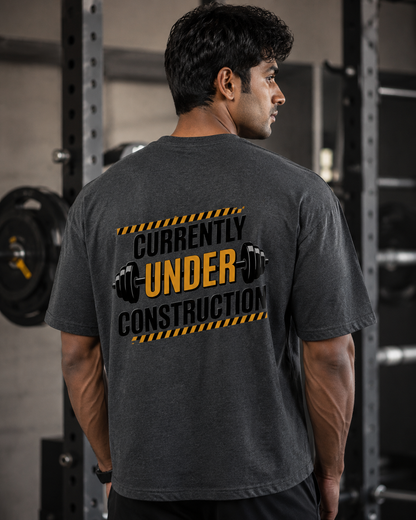 Back Print Under Construction - Round Neck T-Shirt