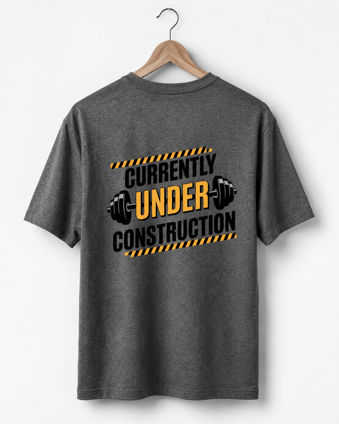 Back Print Under Construction - Round Neck T-Shirt