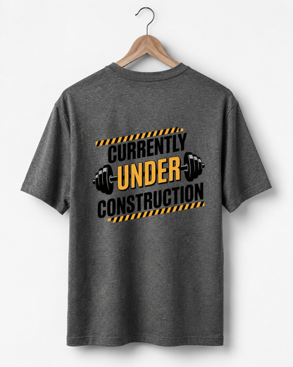 Back Print Under Construction - Round Neck T-Shirt