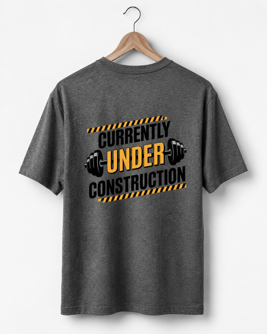 Back Print Under Construction - Round Neck T-Shirt