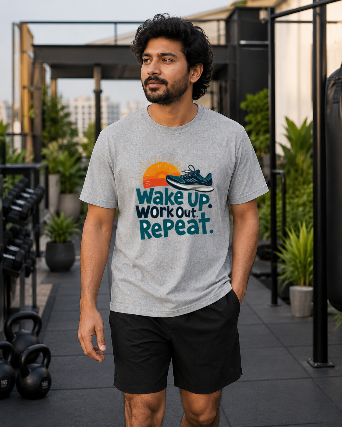 Workout Repeat - Round Neck T-Shirt