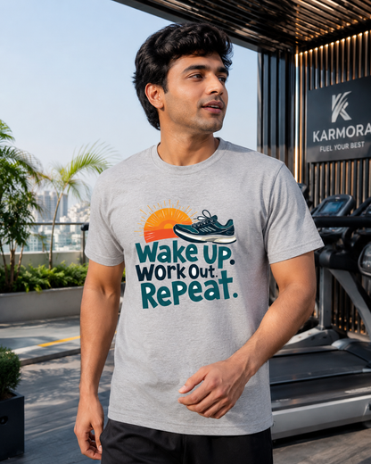 Workout Repeat - Round Neck T-Shirt