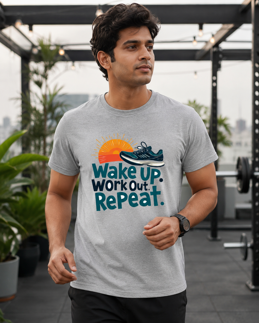 Workout Repeat - Round Neck T-Shirt