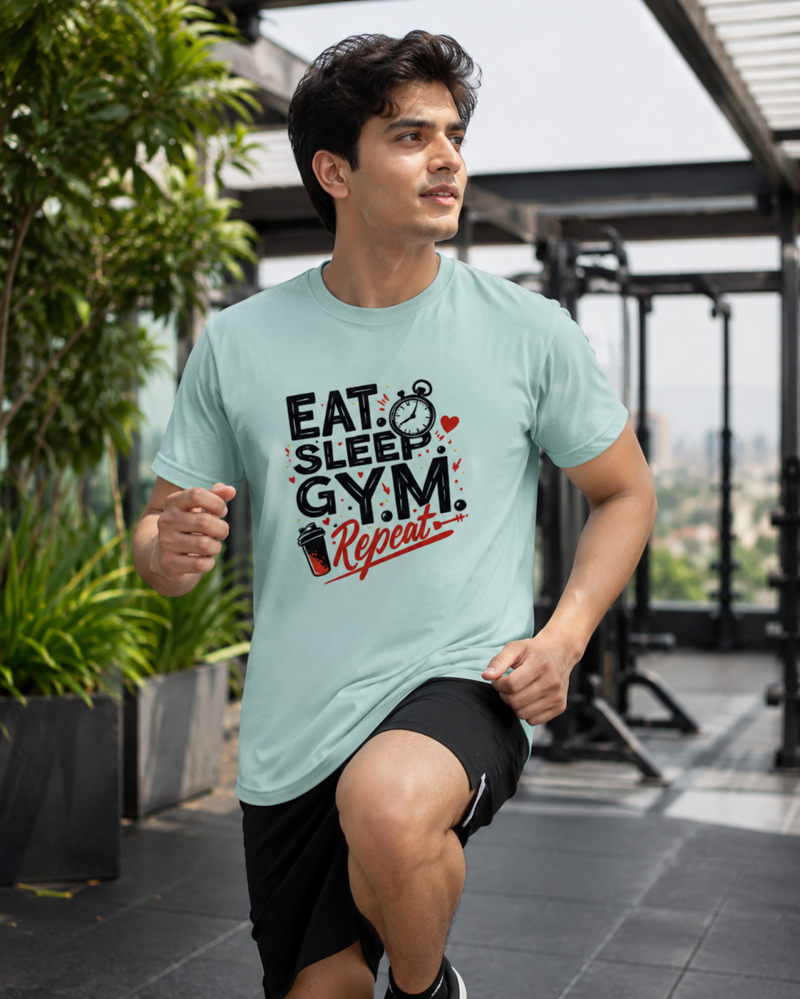 Eat Sleep Gym - Round Neck T-Shirt