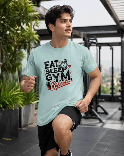 Eat Sleep Gym - Round Neck T-Shirt