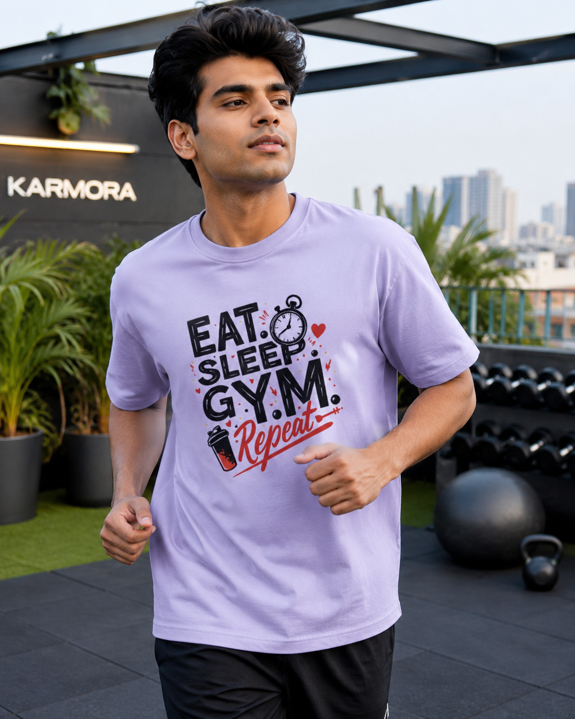 Eat Sleep Gym - Round Neck T-Shirt