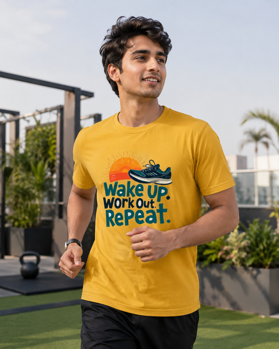 Workout Repeat - Round Neck T-Shirt