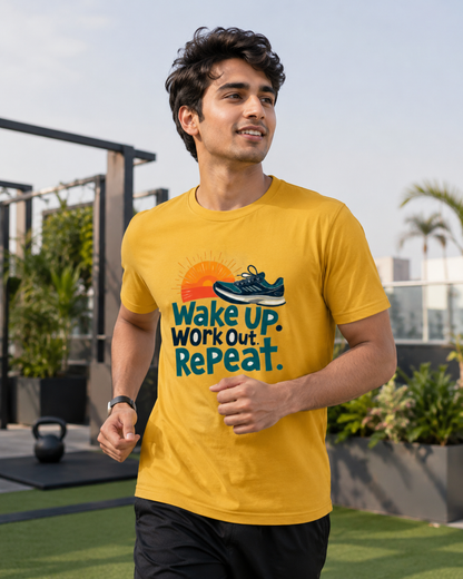 Workout Repeat - Round Neck T-Shirt