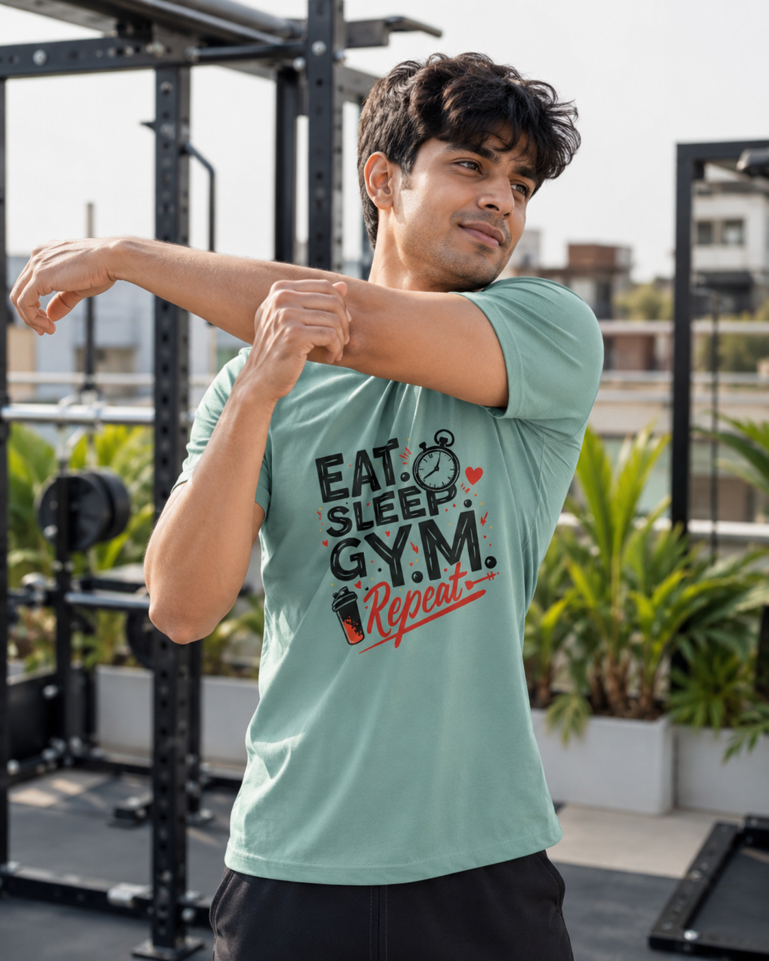 Eat Sleep Gym - Round Neck T-Shirt