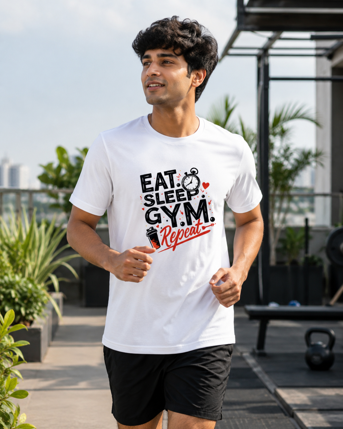Eat Sleep Gym - Round Neck T-Shirt
