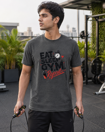 Eat Sleep Gym - Round Neck T-Shirt