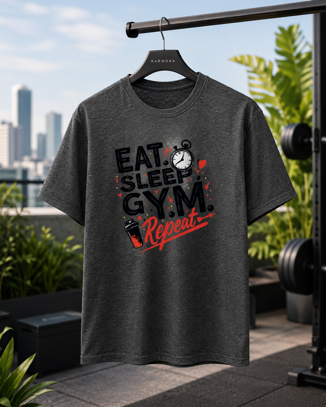 Eat Sleep Gym - Round Neck T-Shirt