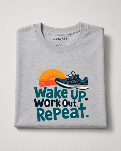 Workout Repeat - Round Neck T-Shirt