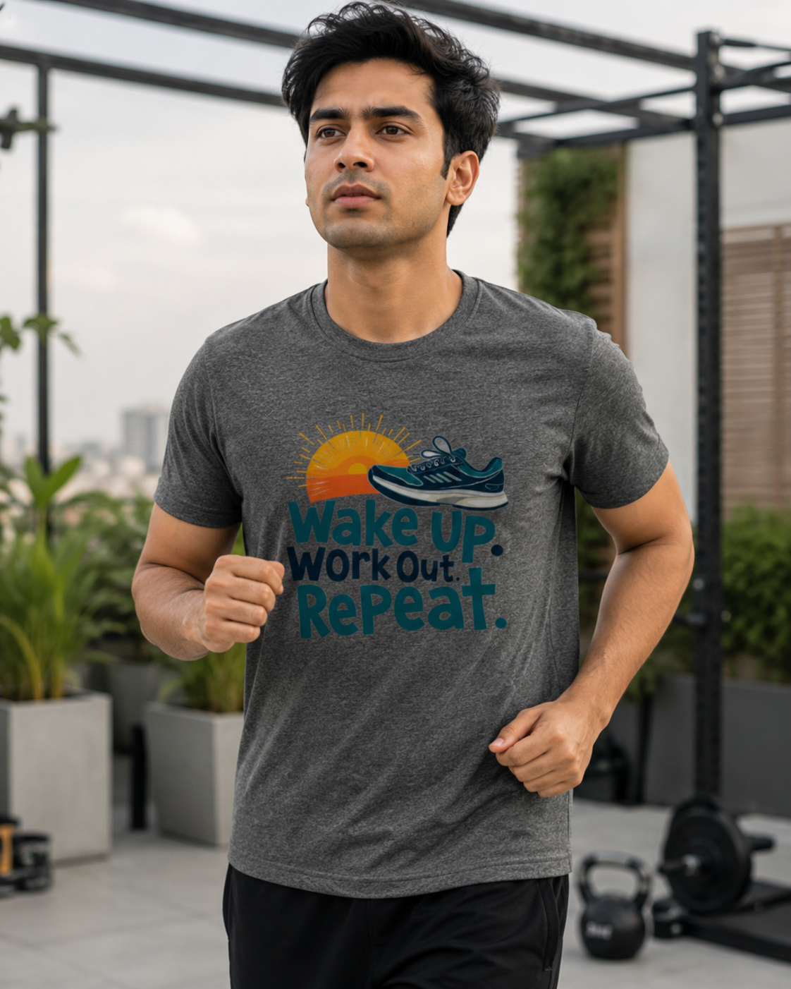 Workout Repeat - Round Neck T-Shirt