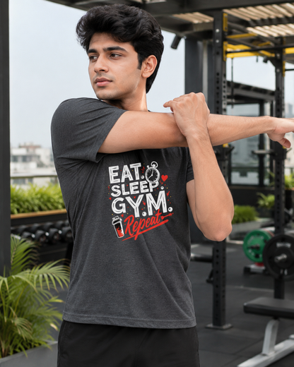Eat Sleep Gym - Round Neck T-Shirt
