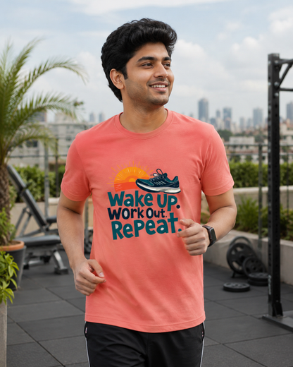 Workout Repeat - Round Neck T-Shirt