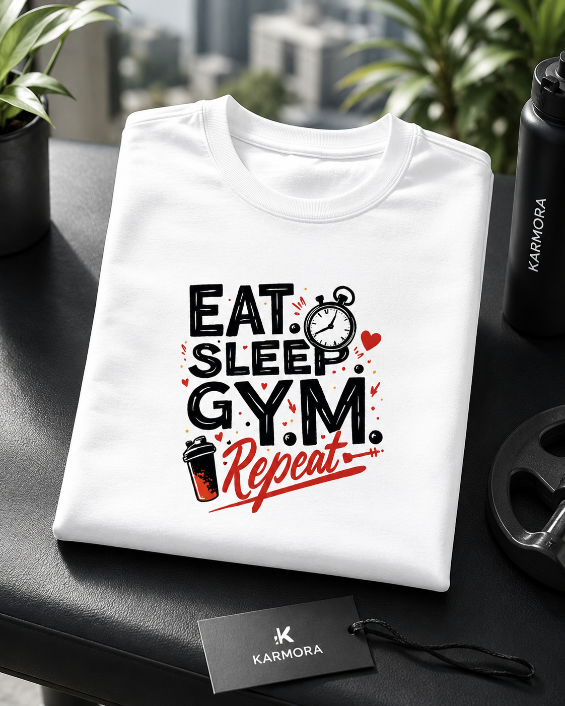 Eat Sleep Gym - Round Neck T-Shirt