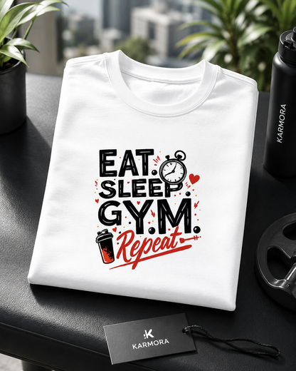 Eat Sleep Gym - Round Neck T-Shirt